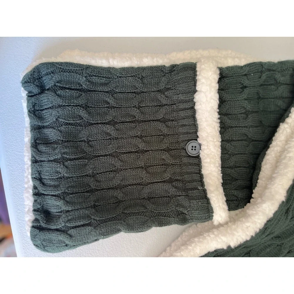 Warm Knit Button Loop Scarf Cozy Sherpa Lined‎ Winter Fashion Accessory